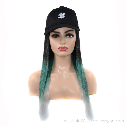 MYZYR Artificial Wig Hat Baseball Cap Curly Blond Wig Female Female Heat-resistant Fiber Elf Cut Long Wig with Long Straight OPP